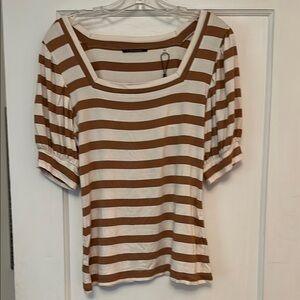 T Tahari Brown and White Striped Blouse
